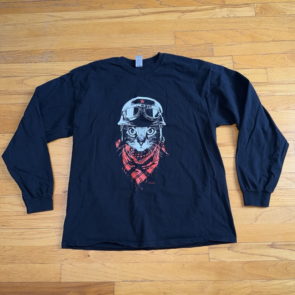 Adventurer Cat Bikers Motorcycle Animal Pet Funny Joke Humor Tee Long‎ Sleeve XL
